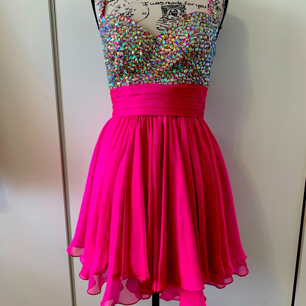 Colors Rhinestone pink prom dress